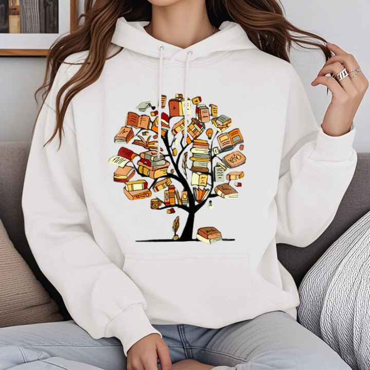 Tree Of Book Fleece Hoodie Long Sleeves Hooded Sweatshirts