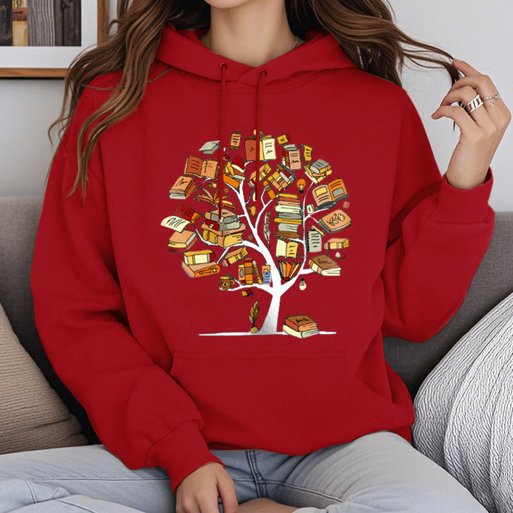 Tree Of Book Fleece Hoodie Long Sleeves Hooded Sweatshirts