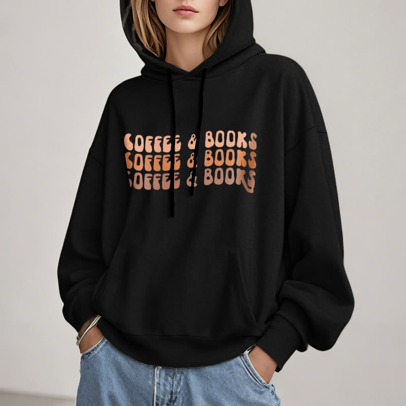 Coffee & Books Fleece Hoodie Long Sleeves Hooded Sweatshirts