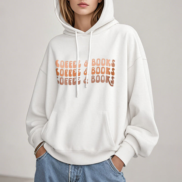 Coffee & Books Fleece Hoodie Long Sleeves Hooded Sweatshirts