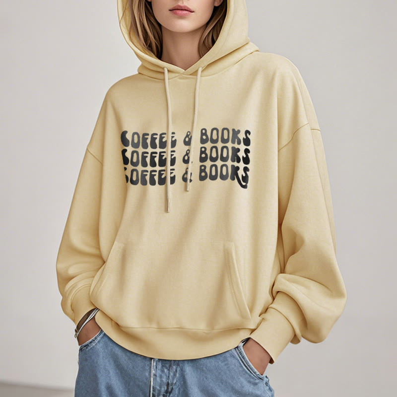 Coffee & Books Fleece Hoodie Long Sleeves Hooded Sweatshirts