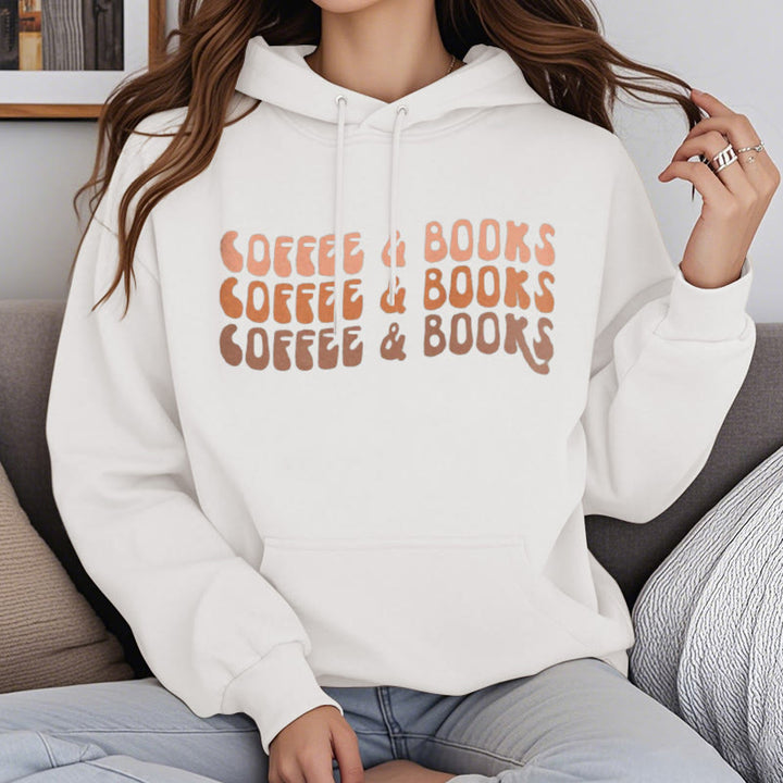 Coffee & Books Fleece Hoodie Long Sleeves Hooded Sweatshirts