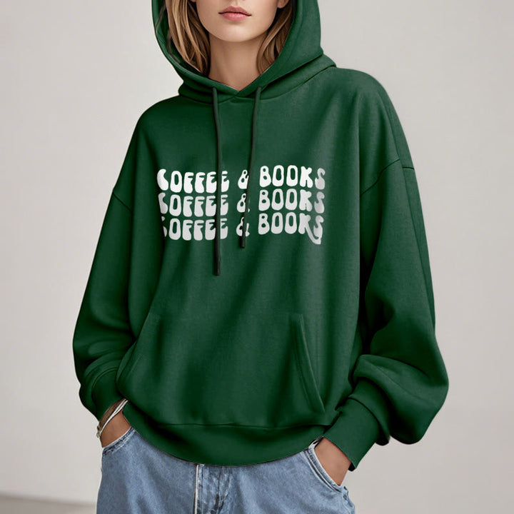 Coffee & Books Fleece Hoodie Long Sleeves Hooded Sweatshirts