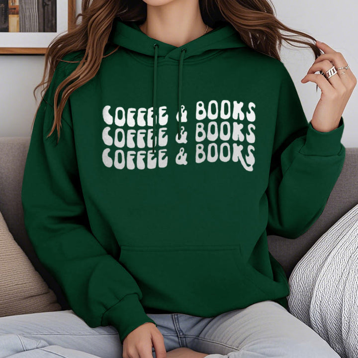 Coffee & Books Fleece Hoodie Long Sleeves Hooded Sweatshirts