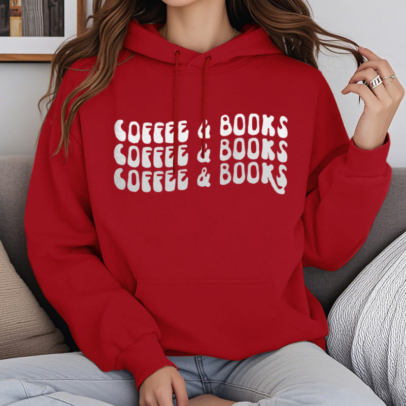 Coffee & Books Fleece Hoodie Long Sleeves Hooded Sweatshirts