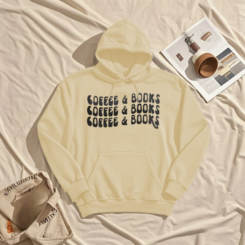 Coffee & Books Fleece Hoodie Long Sleeves Hooded Sweatshirts