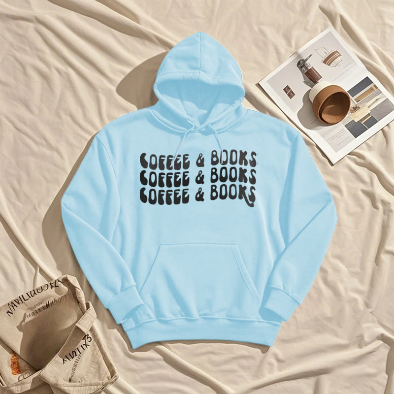 Coffee & Books Fleece Hoodie Long Sleeves Hooded Sweatshirts