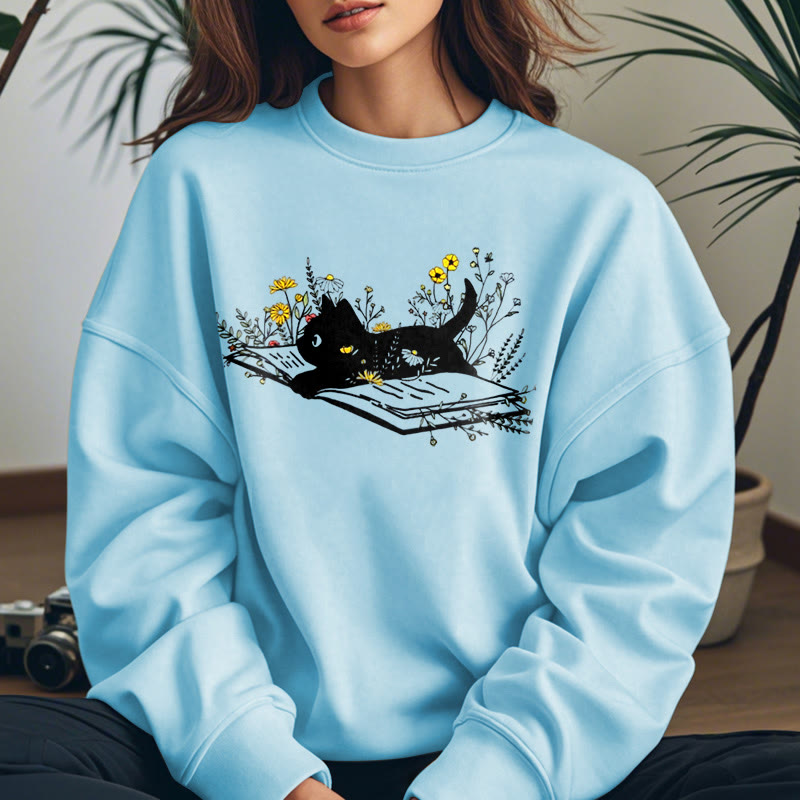 CAT ON BOOK Womens Teachers Crewneck Sweatshirt Pullover