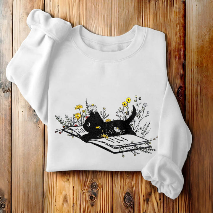 CAT ON BOOK Womens Teachers Crewneck Sweatshirt Pullover