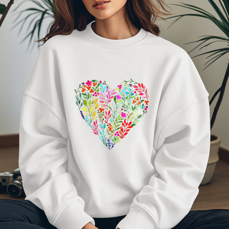 FLOWER HEART Womens Crewneck Sweatshirt Pullover