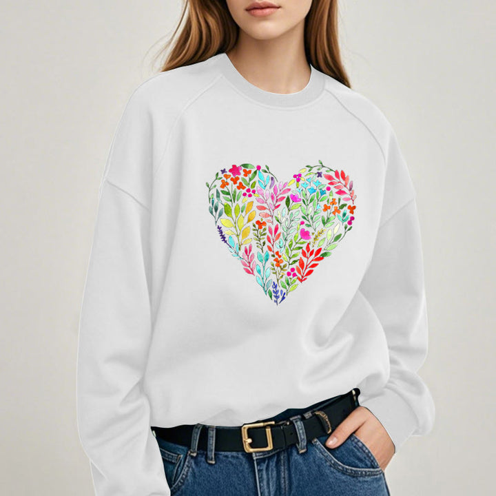 FLOWER HEART Womens Crewneck Sweatshirt Pullover