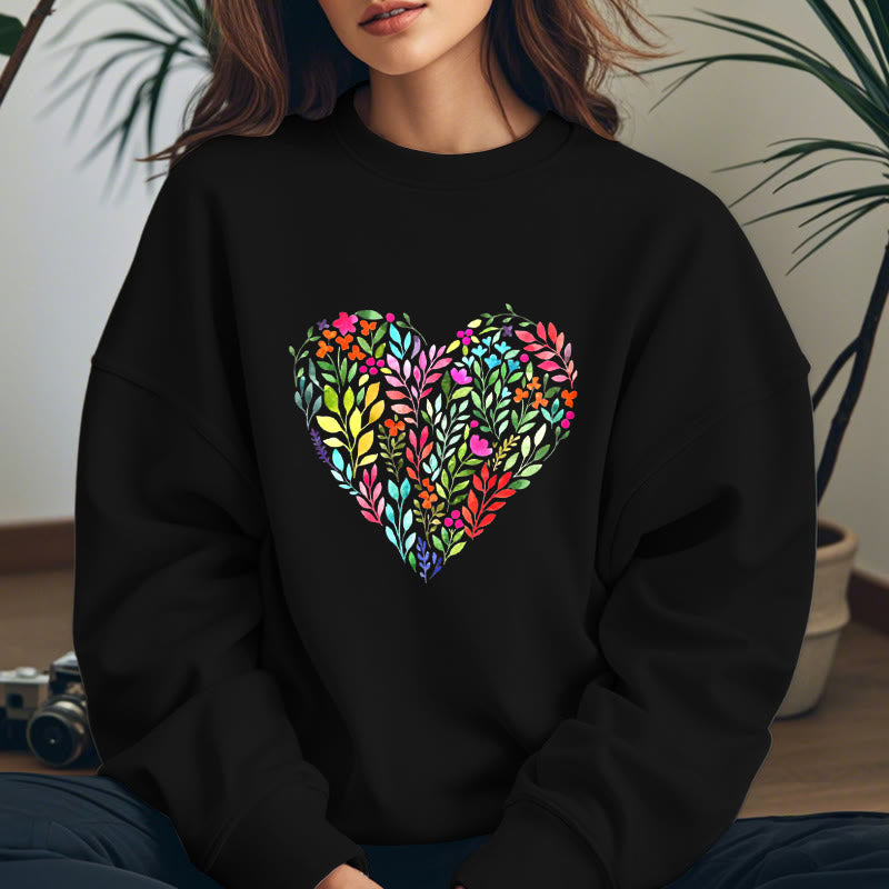 FLOWER HEART Womens Crewneck Sweatshirt Pullover