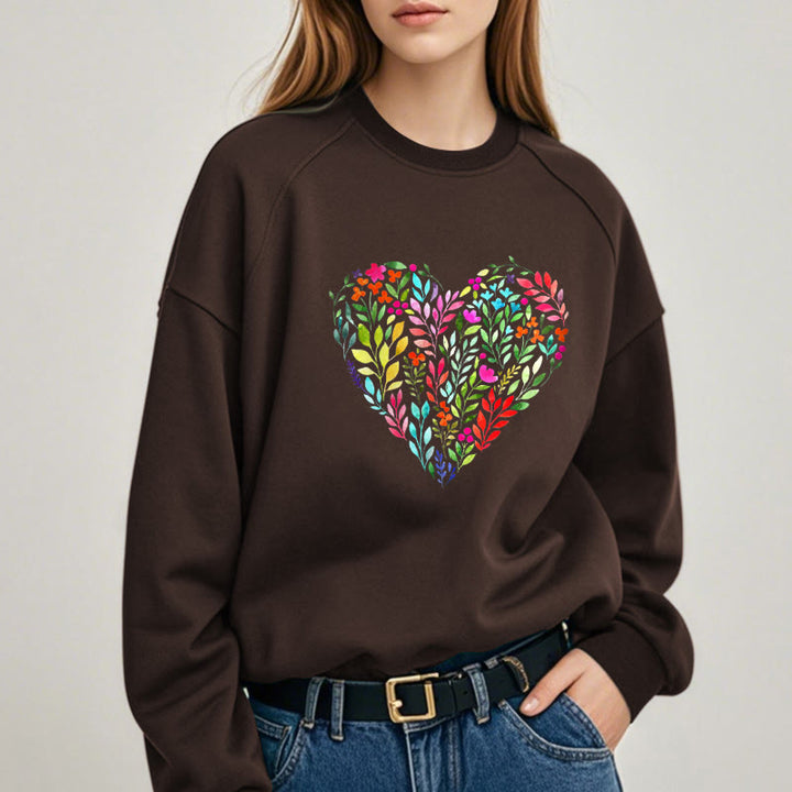 FLOWER HEART Womens Crewneck Sweatshirt Pullover