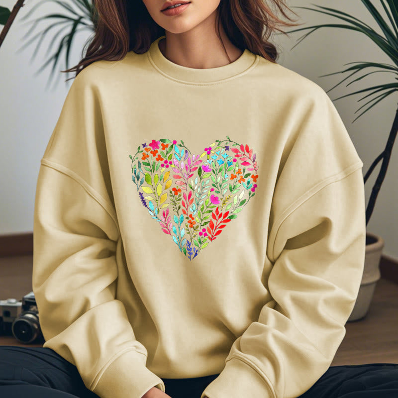 FLOWER HEART Womens Crewneck Sweatshirt Pullover