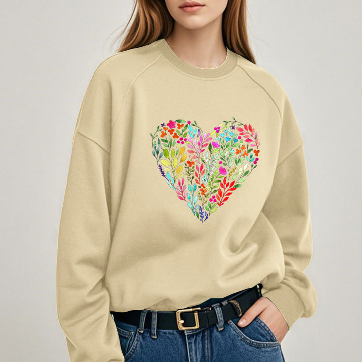 FLOWER HEART Womens Crewneck Sweatshirt Pullover