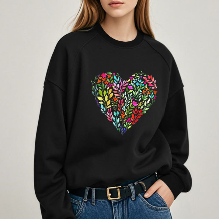 FLOWER HEART Womens Crewneck Sweatshirt Pullover