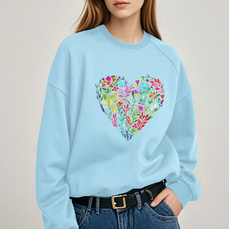 FLOWER HEART Womens Crewneck Sweatshirt Pullover