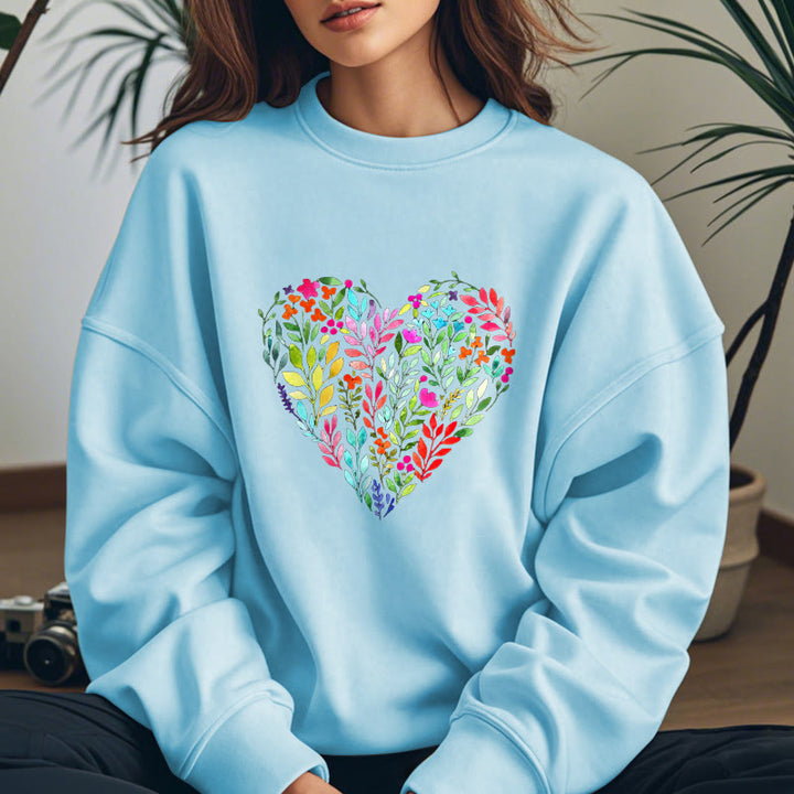 FLOWER HEART Womens Crewneck Sweatshirt Pullover