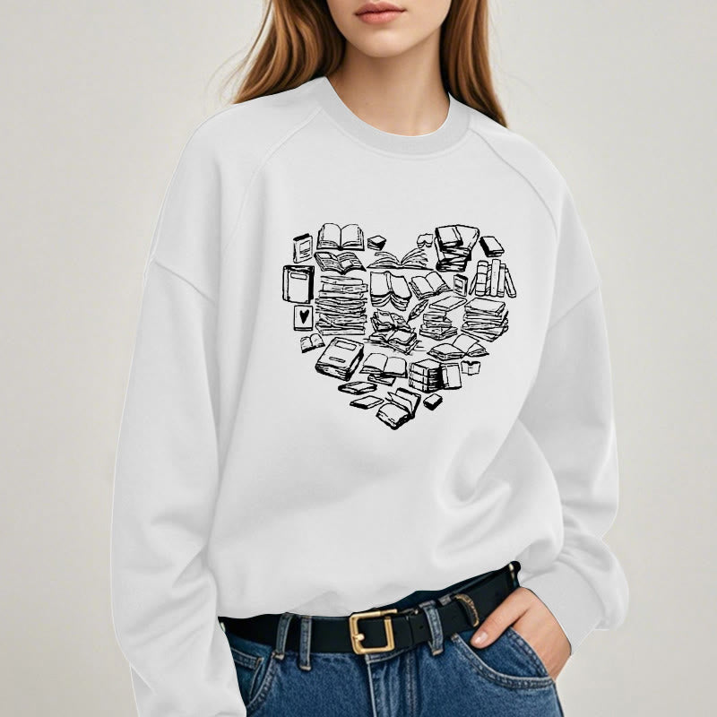 BOOK HEART Womens Crewneck Sweatshirt Pullover