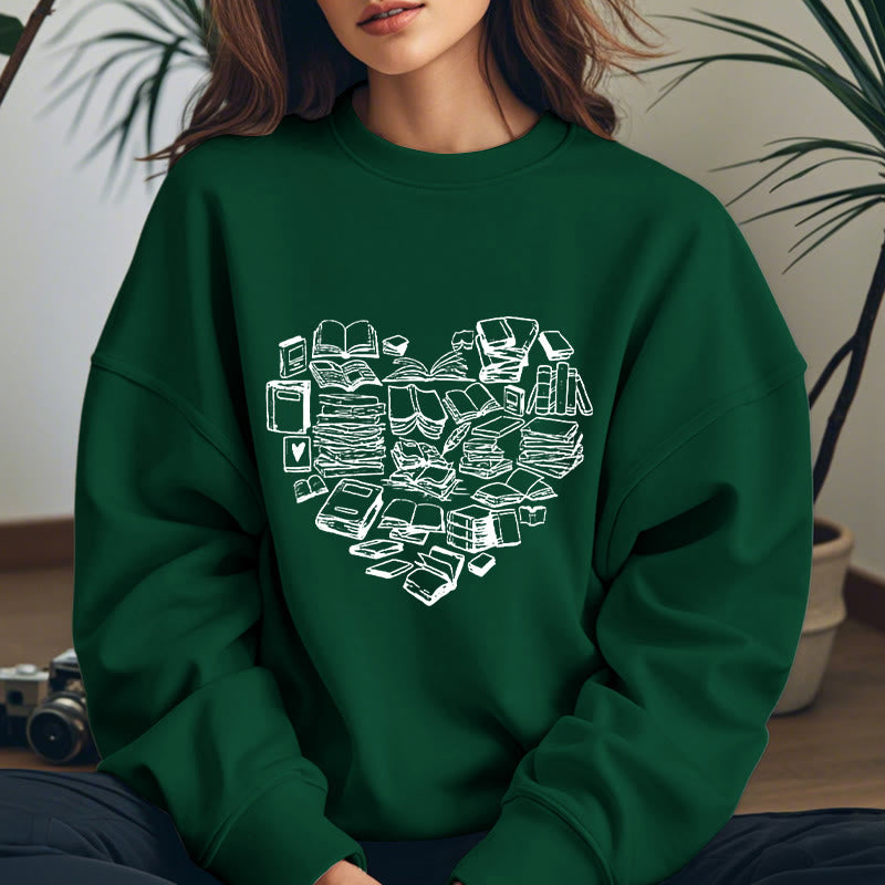 BOOK HEART Womens Crewneck Sweatshirt Pullover