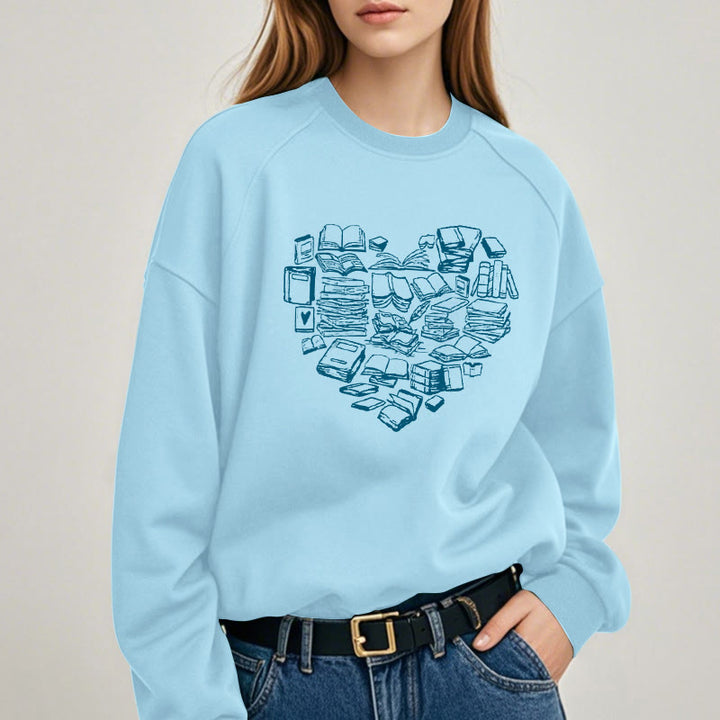 BOOK HEART Womens Crewneck Sweatshirt Pullover