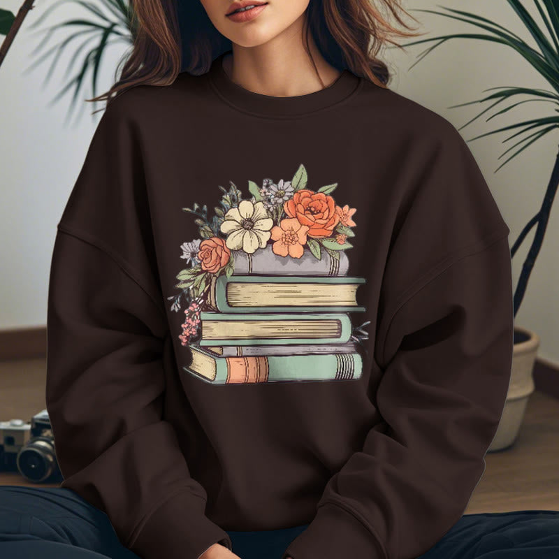 READING IN BLOOM Womens Crewneck Sweatshirt Pullover