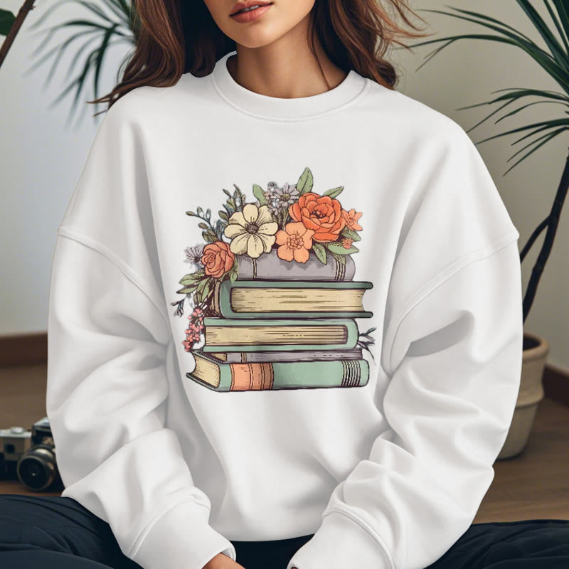 READING IN BLOOM Womens Crewneck Sweatshirt Pullover