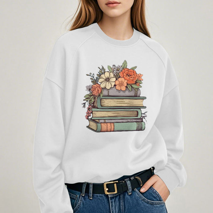 READING IN BLOOM Womens Crewneck Sweatshirt Pullover