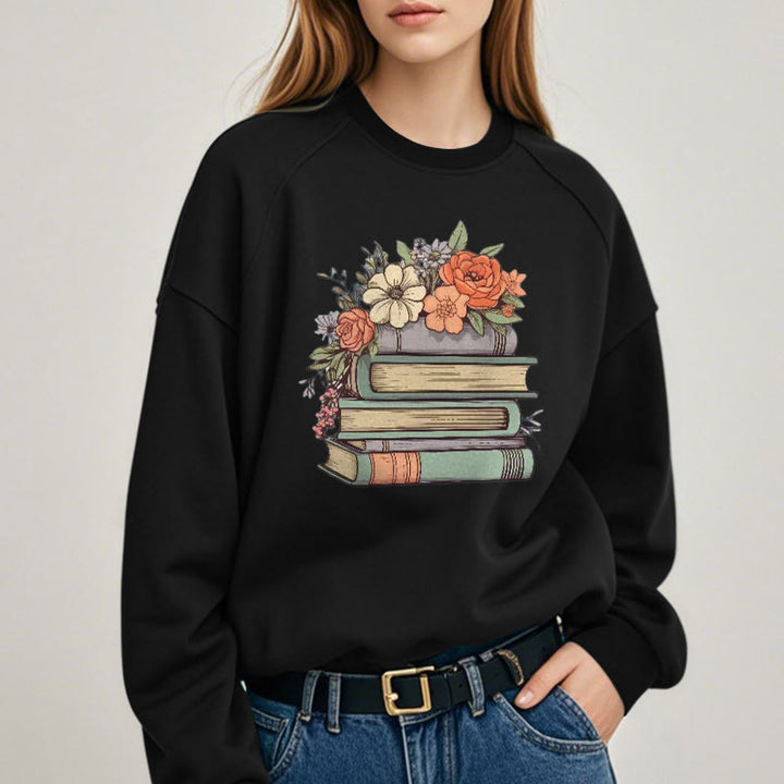 READING IN BLOOM Womens Crewneck Sweatshirt Pullover