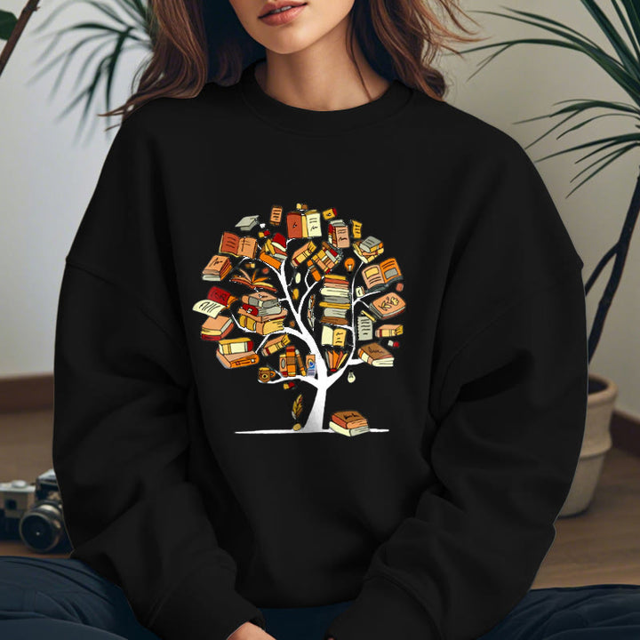 TREE OF BOOKS Womens Crewneck Sweatshirt Pullover