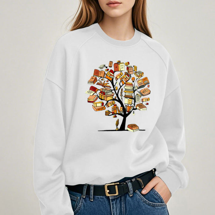 TREE OF BOOKS Womens Crewneck Sweatshirt Pullover