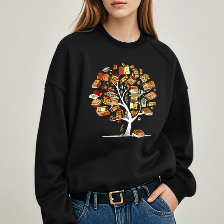 TREE OF BOOKS Womens Crewneck Sweatshirt Pullover