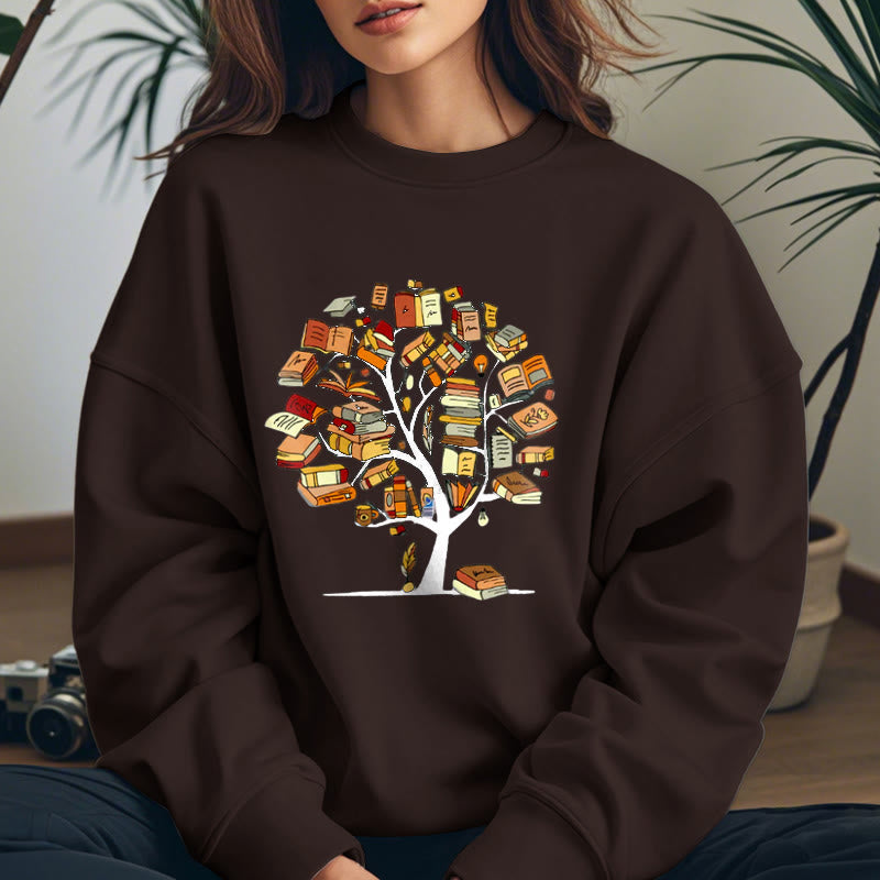 TREE OF BOOKS Womens Crewneck Sweatshirt Pullover