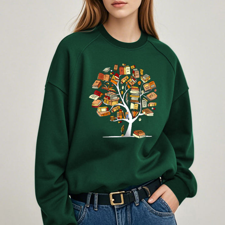 TREE OF BOOKS Womens Crewneck Sweatshirt Pullover