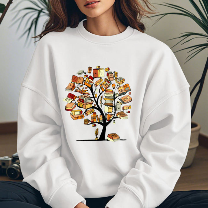 TREE OF BOOKS Womens Crewneck Sweatshirt Pullover