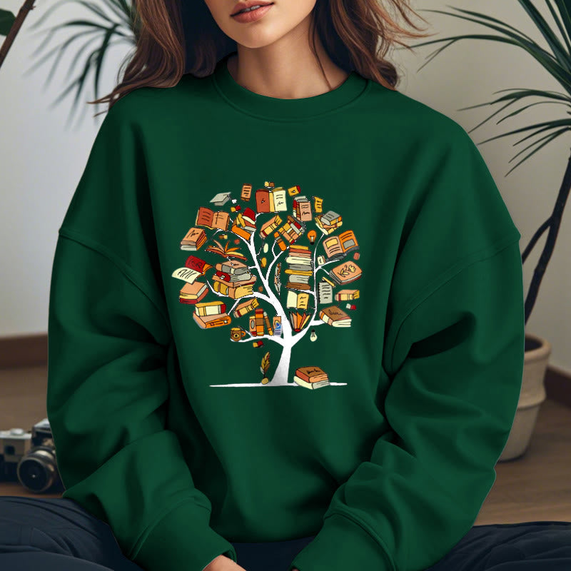 TREE OF BOOKS Womens Crewneck Sweatshirt Pullover