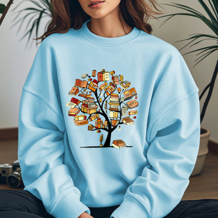 TREE OF BOOKS Womens Crewneck Sweatshirt Pullover