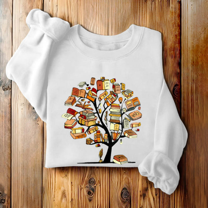 TREE OF BOOKS Womens Crewneck Sweatshirt Pullover