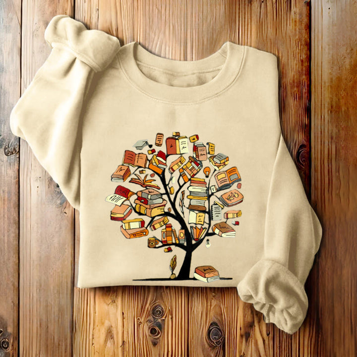 TREE OF BOOKS Womens Crewneck Sweatshirt Pullover