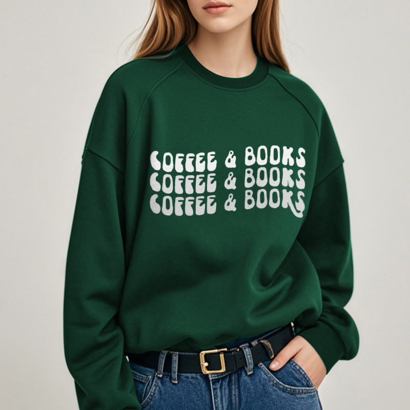 COFFEE & BOOKS Womens Crewneck Sweatshirt Pullover