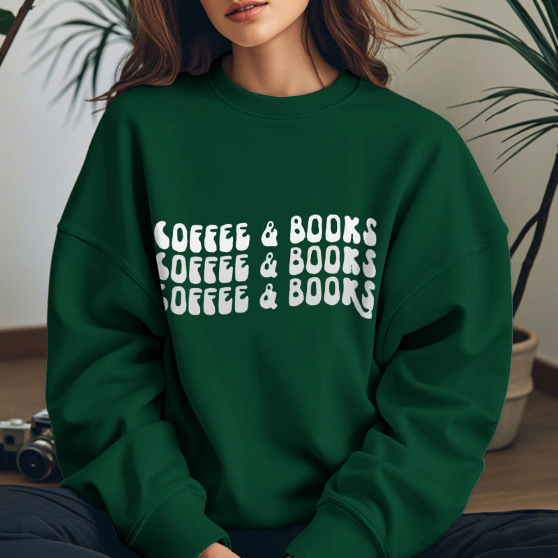 COFFEE & BOOKS Womens Crewneck Sweatshirt Pullover