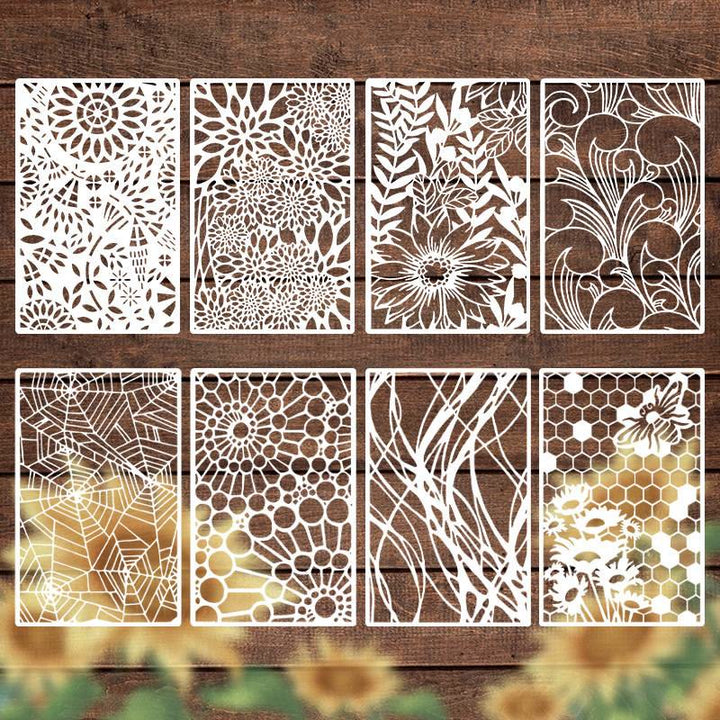 8pcs Insects Flower Texture Painting Template Hollow Out Stencil For Kids