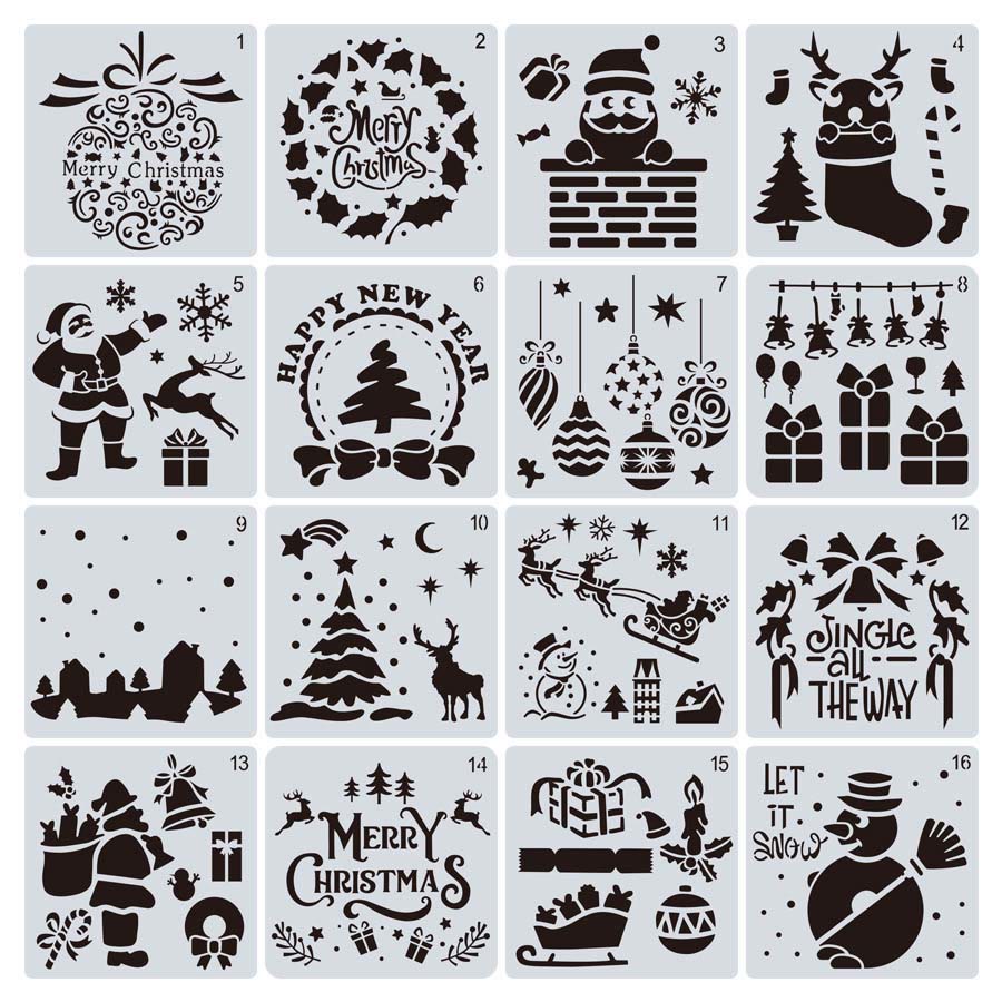 Christmas Texture Painting Template Hollow Out Stencil For Kids