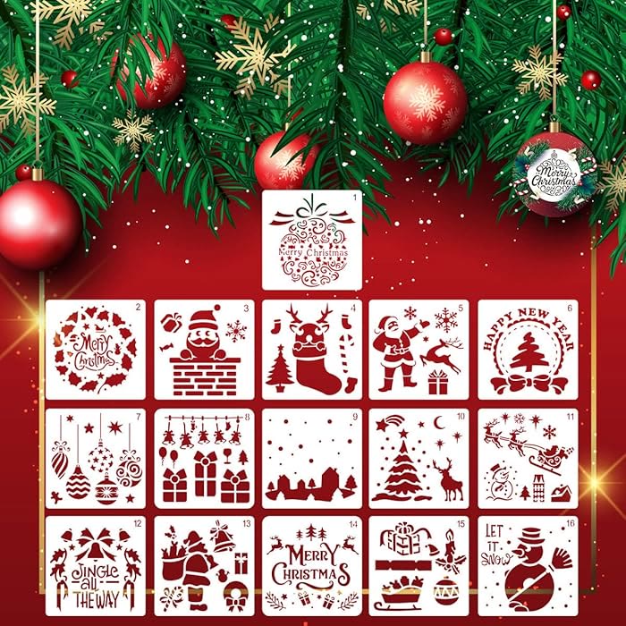 Christmas Texture Painting Template Hollow Out Stencil For Kids