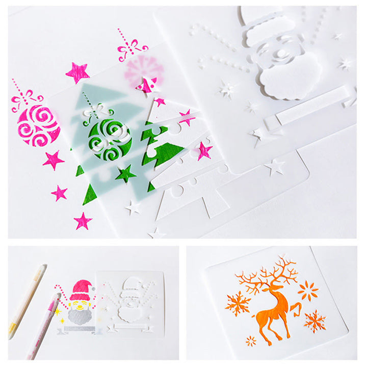 Merry Christmas Pattern Painting Template Hollow Out Stencil For Kids