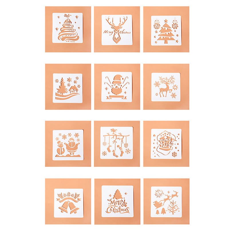 Merry Christmas Pattern Painting Template Hollow Out Stencil For Kids