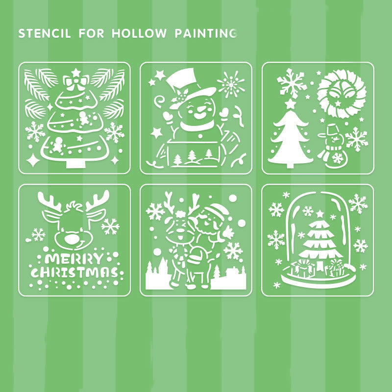 6pcs Christmas Diary Painting Template Hollow Out Stencil For Kids