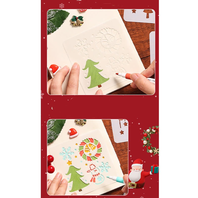 6pcs Christmas Diary Painting Template Hollow Out Stencil For Kids