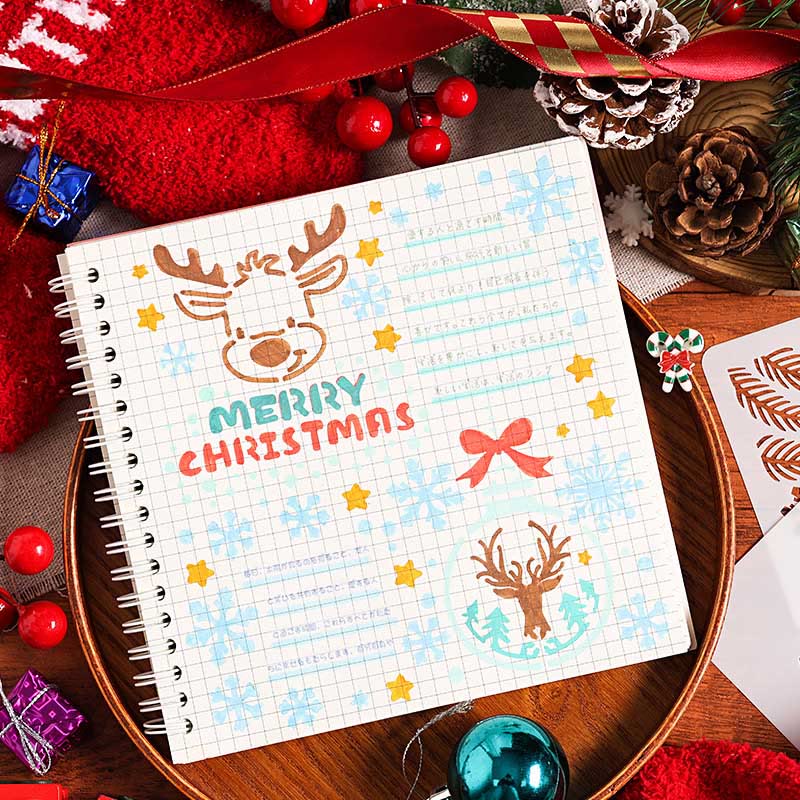 6pcs Christmas Diary Painting Template Hollow Out Stencil For Kids