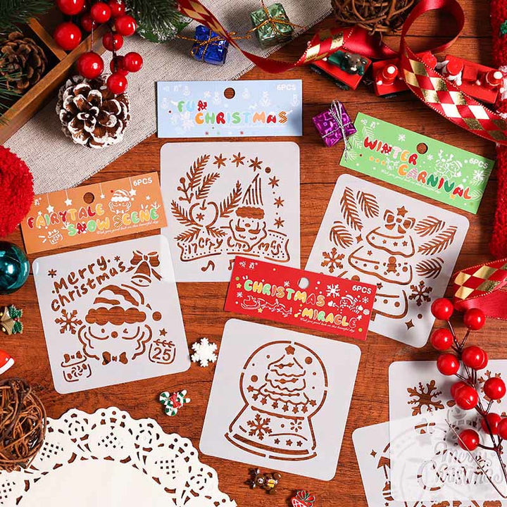 6pcs Christmas Diary Painting Template Hollow Out Stencil For Kids